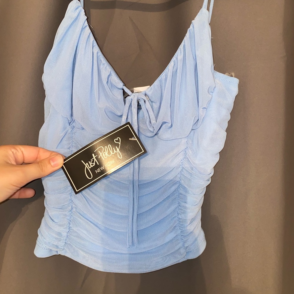 Blue ruched crop top